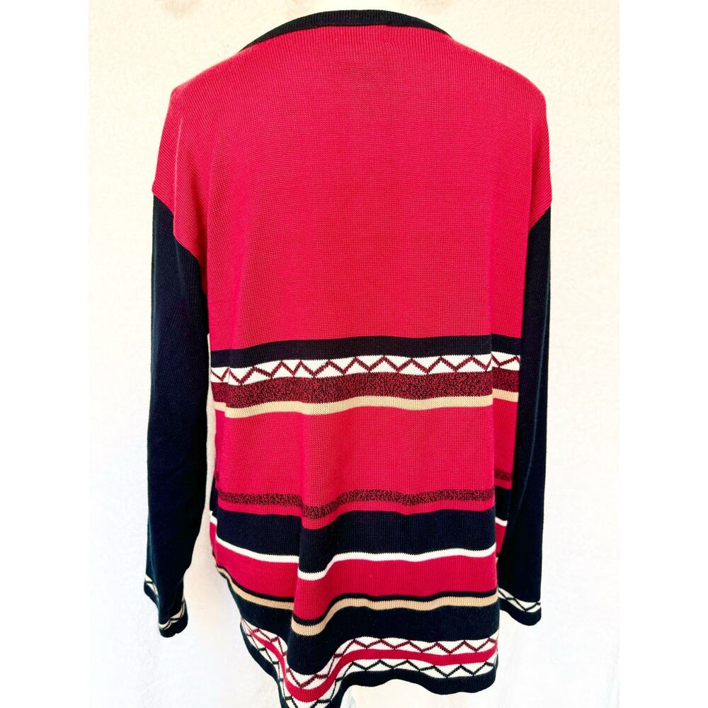 Vintage 90's Erin London Acrylic Red & Black Button Up Cardigan Sweater 1X XL - Picture 7 of 9